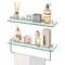 Silver Tempered Glass Floating Shelves with Stainless Steel and Towel Rod